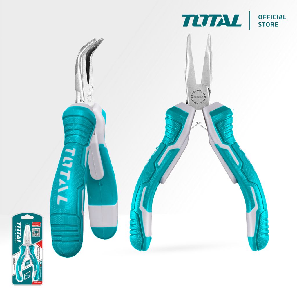 TOTAL MINI BENT NOSE PLIERS POLISHED STEEL WITH ANTI-RUST OIL & TWO-TONE RUBBER HANDLE (4.5") THTMN456