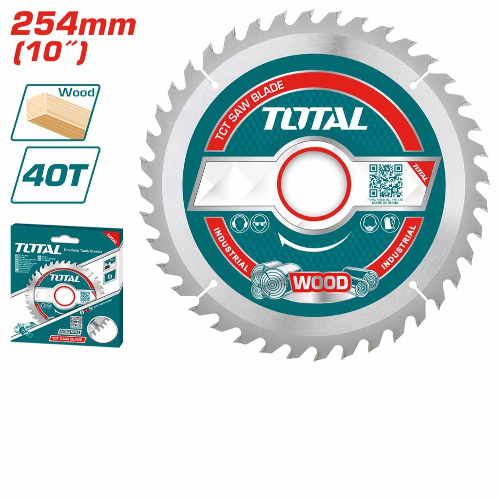TOTAL TCT SAW BLADE FOR WOOD CUTTING (10"/40T) [FREE REDUCTION RINGS FOR MITRE SAW 25.4MM & 16MM] TAC231725