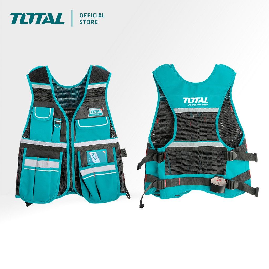 TOTAL TOOLS VEST WITH ADJUSTABLE STRAPS & WAIST BELT + 12 POCKETS + HAMMER HOLDER (MAX LOAD 3KG) TTVT1601