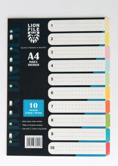 LIONFILE INDEX 120GSM COLOR PAPER 10 PART INDEX DIVIDER