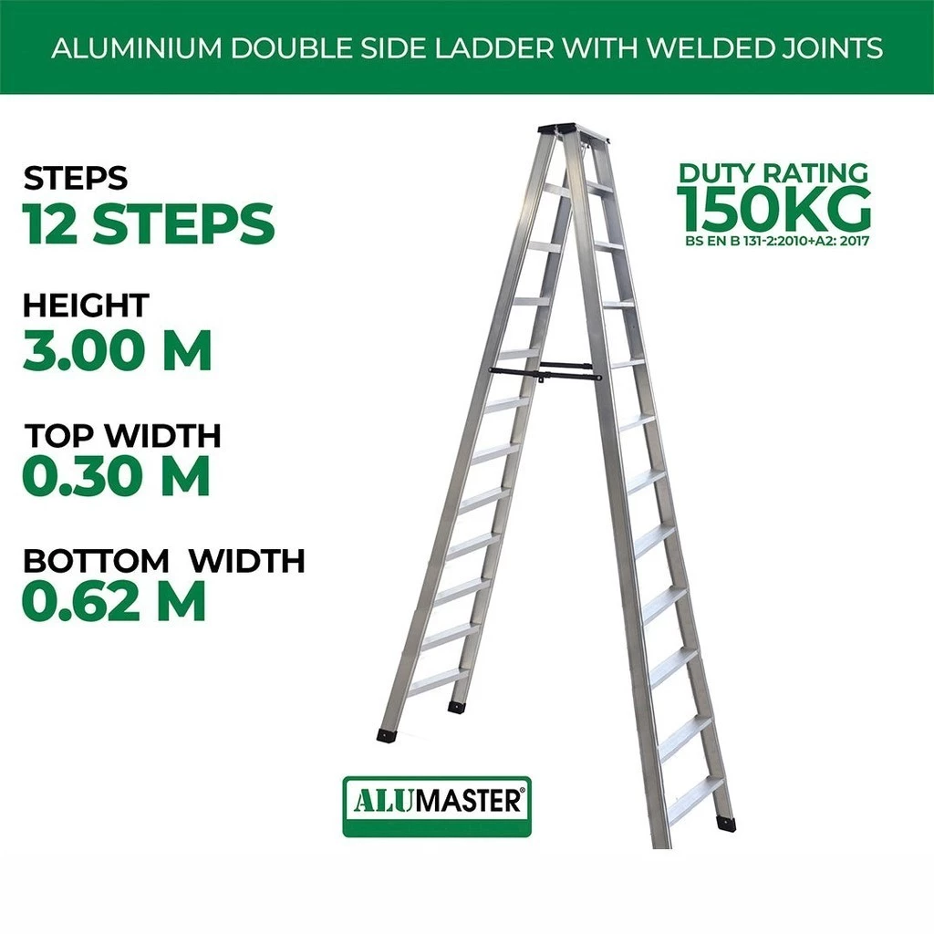 Alumaster 12 Steps Double Side Alumaster Heavy Duty Aluminium Welded Ladder