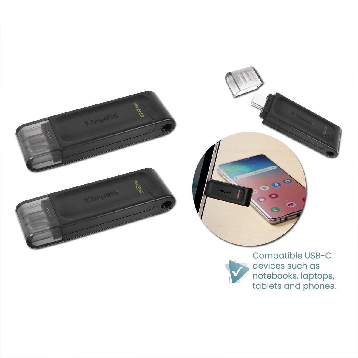 KINGSTON USB 3.2 TYPE-C DATATRAVELER® 70 FLASH DRIVE (64 GB)