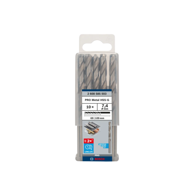 BOSCH PRO METAL HSS-G TWIST DRILL BIT STANDARD LENGTH 7.4 X 69 X 109 MM (10 PCS) (2608585503)