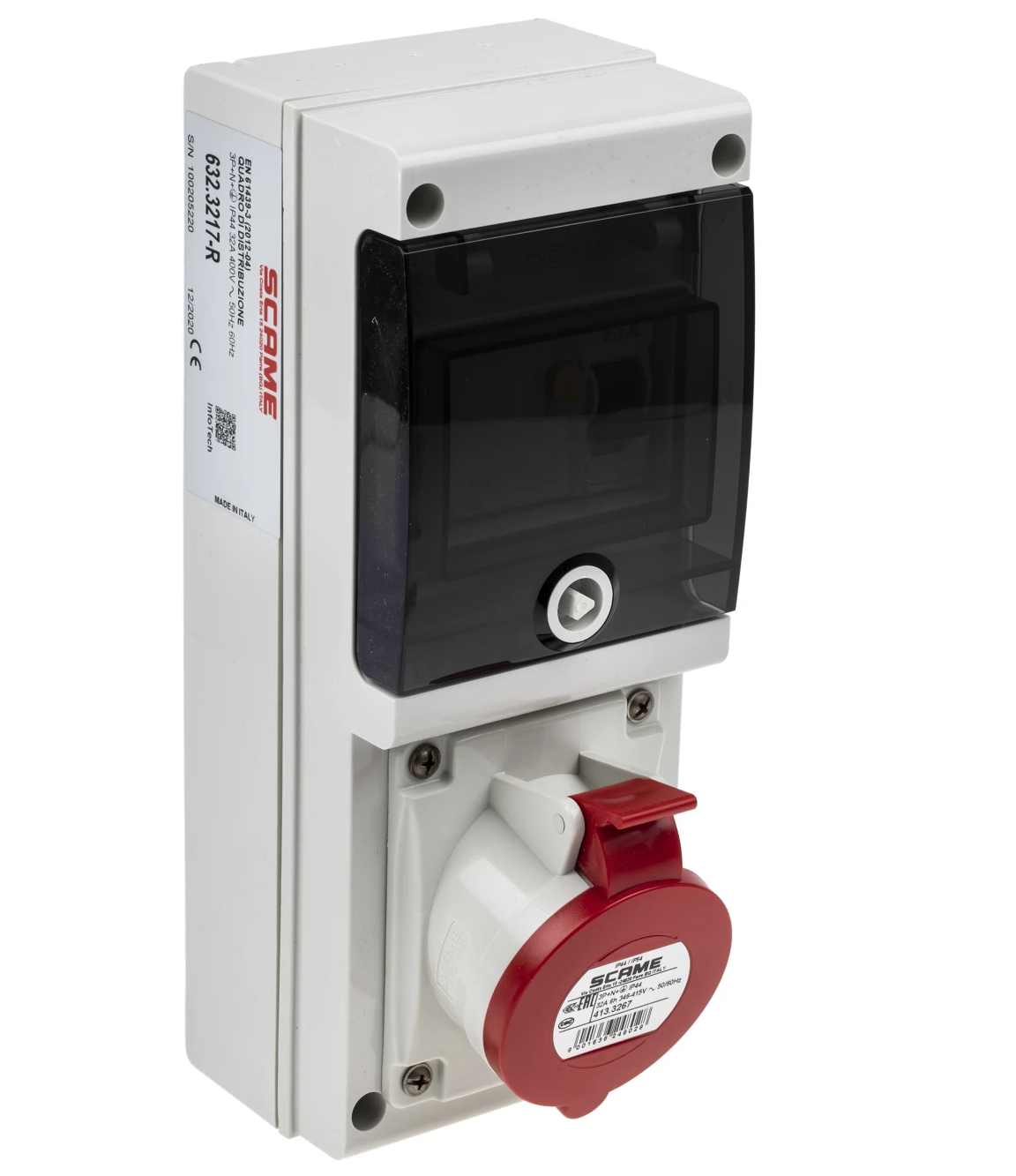 SCAME *SCAME DOMINO 632.3217-R IP44 Red Wall Mount 3P+N+E RCD Industrial Power Connector Socket