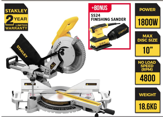 STANLEY SM18 SLIDING MITRE SAW 1800W 10”(254mm)