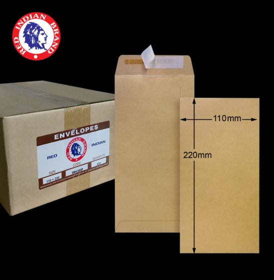 RED INDIAN 4.375"X8.75" RED INDIAN 80GM BROWN MANILA P&S POCKET ENVELOPE (500'S/BOX)
