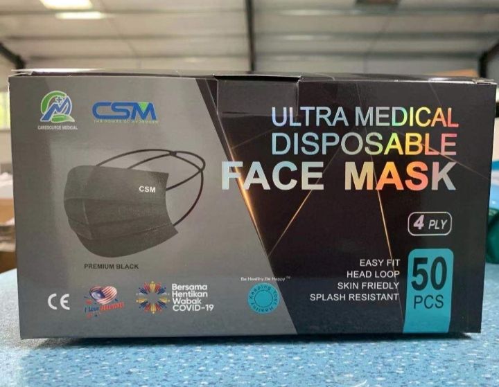CSM 4 Ply Headloop OcHa Premium 4Ply Ultra Medical Face mask Black Headloop- Free Delivery Malaysia