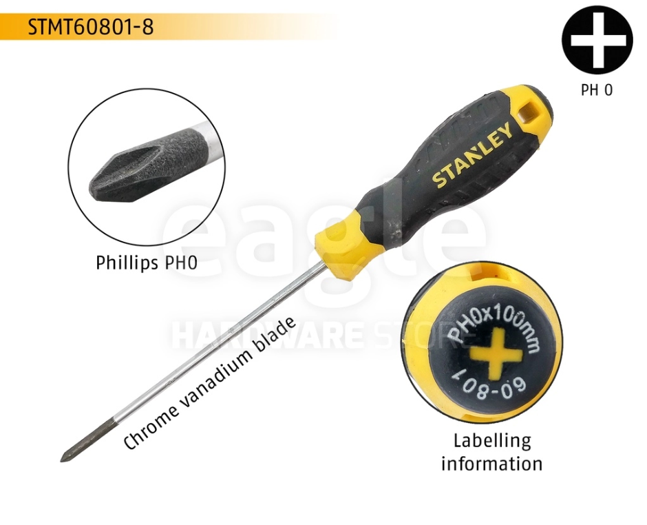 STANLEY STMT60801-8 PH.0 X 100MM PHILLIPS CUSHION GRIP SCREWDRIVERS