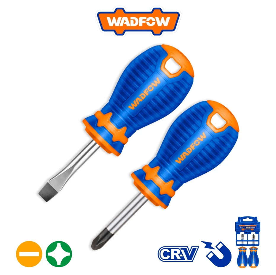 WADFOW 2 PCS SCREWDRIVER SET SIZE: PH2 + SL6.5 LENGTH: 38MM CR-V STEEL, ROUND SHANK (WSS1202)
