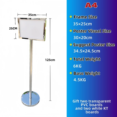 OEM Heavy Duty Sign Board Stand Stainless Steel A4 A3