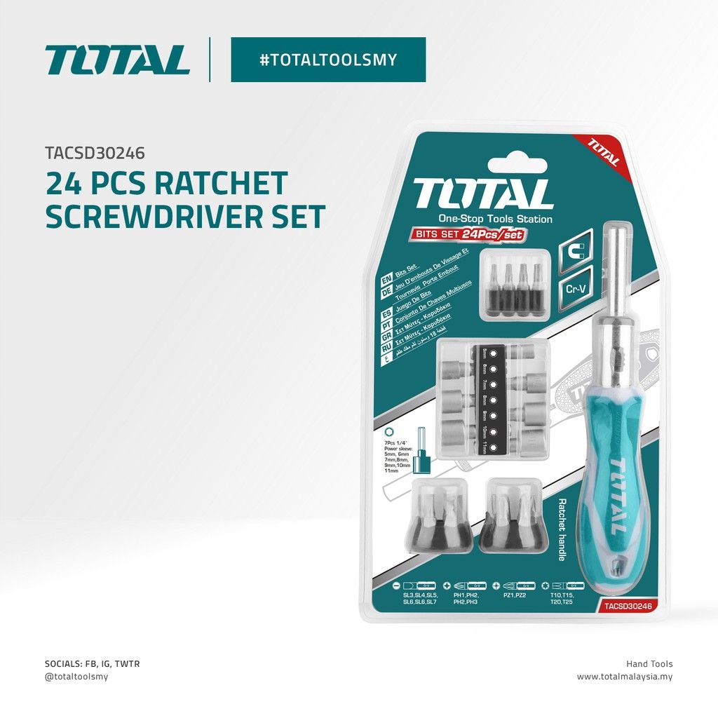 TOTAL RATCHET SCREWDRIVER SET (24 PCS) TACSD30246