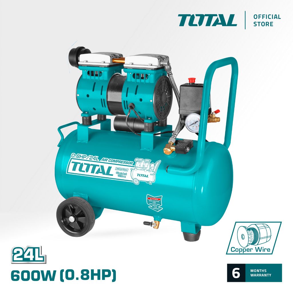 TOTAL TCS1075248-8 AIR COMPRESSOR ( COPPER WIRE MOTOR. IT IS AN OIL FREE SYSTEM AND RUNNING AT A LOW NOISE OF 60DB. )