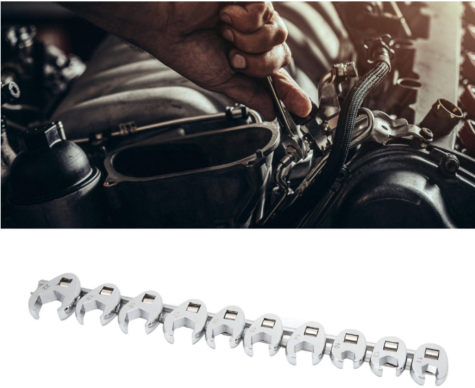 CROWS FOOT WRENCH SET 10MM TO 22MM SIZES METRIC NUT WRENCH FOR 3/8IN DRIVE RATCHET CAR TOOLS / 10PCS