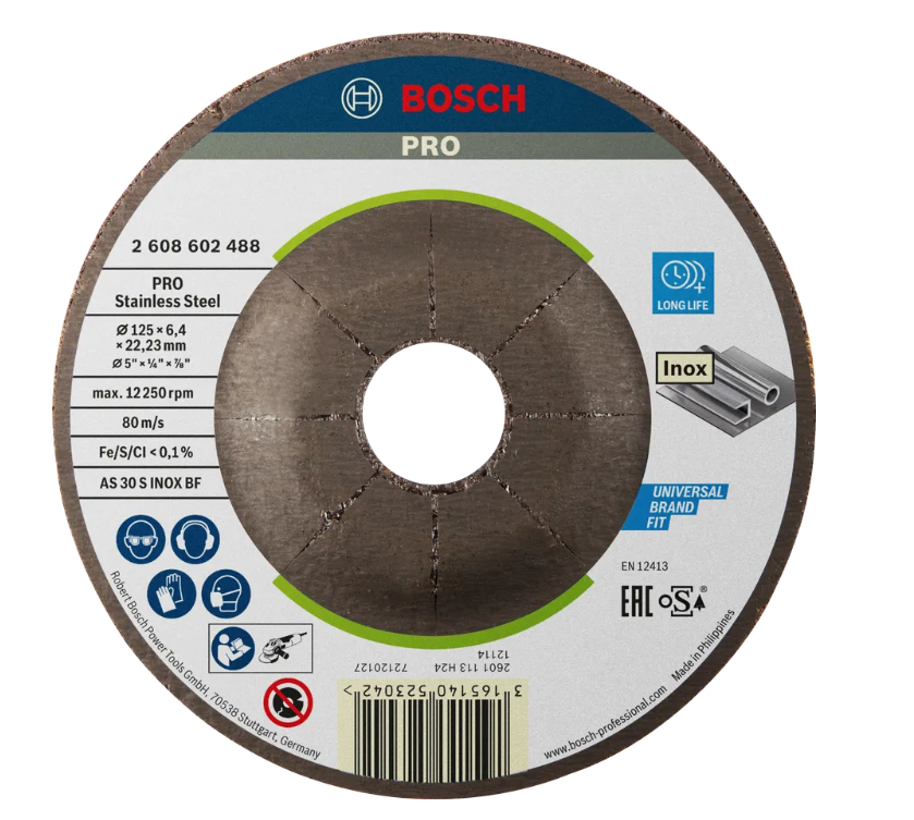 BOSCH PRO STAINLESS STEEL GRINDING DISC (125 X 6 X 22.23 MM) (2608602488)