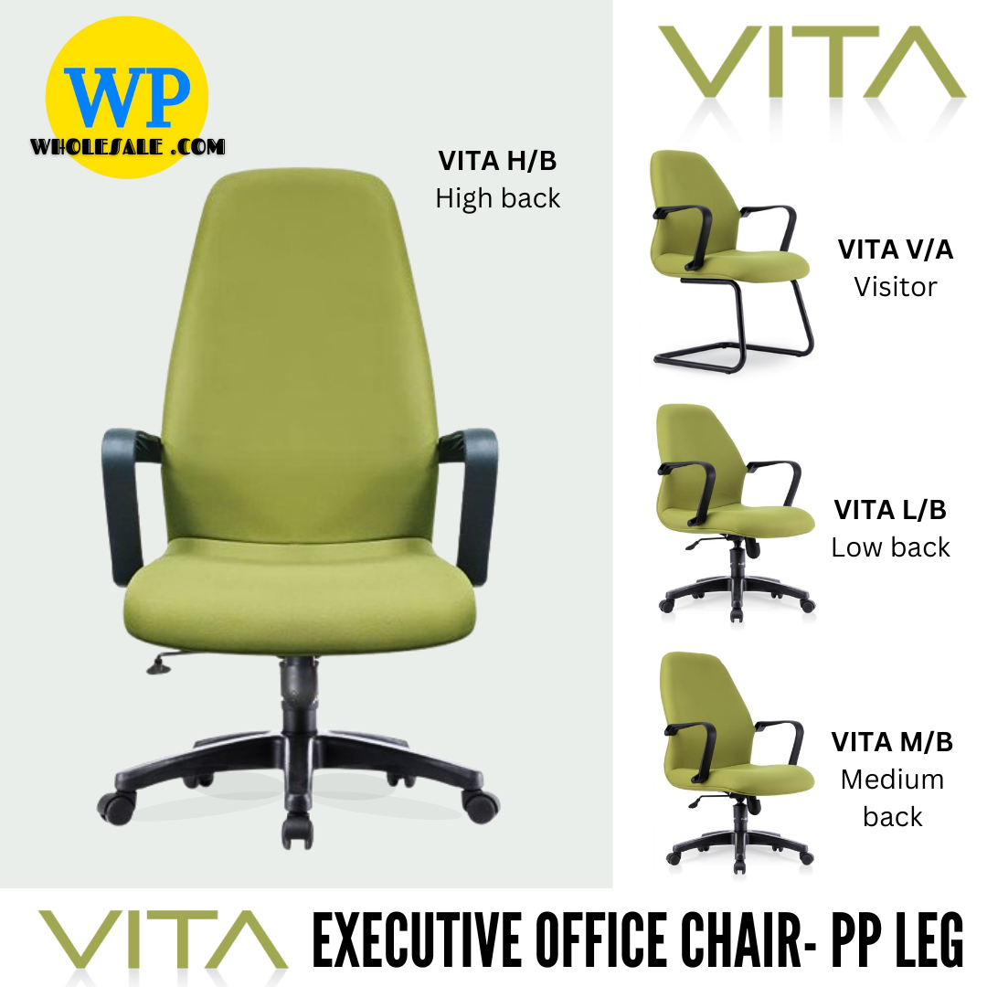 CLASSIC CHAIR VITA ERGONOMIC OFFICE CHAIR - ALL SIZE / EXECUTIVE SERIES / OFFICE CONFERENCE CHAIR / OFFICE SWIVEL CHAIR / ERGONOMIC CHAIR / EXECUTIVE CHAIR / DIRECTOR CHAIR / OFFICE CHAIR / PP BASE / FABRIC / PU LEATHER / VITA