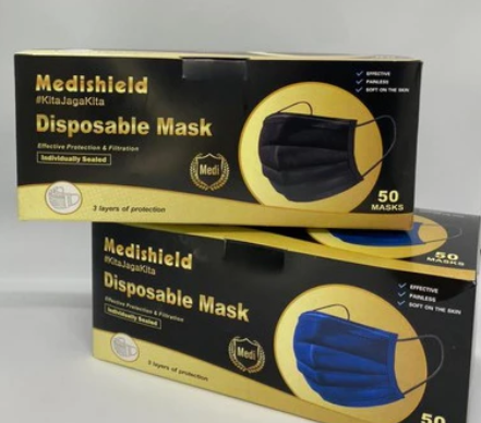 Medishield 50pcs Colour medical 4ply Face mask Disposable Face Mask (BLACK)