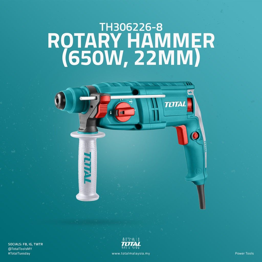 TOTAL TH306226-8 ROTARY HAMMER (SDS+ STANDS FOR SLOTTED DRIVE SYSTEM PLUS.) 650W
