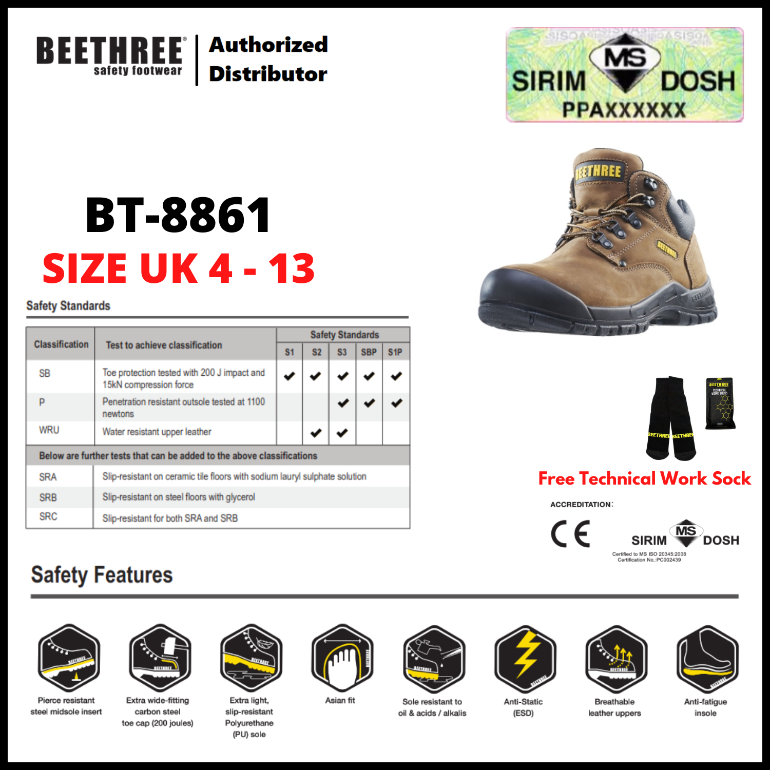 BEETHREE SAFETY FOOTWEAR BT-8861 5.0-inch Lace-Up Ankle Boots