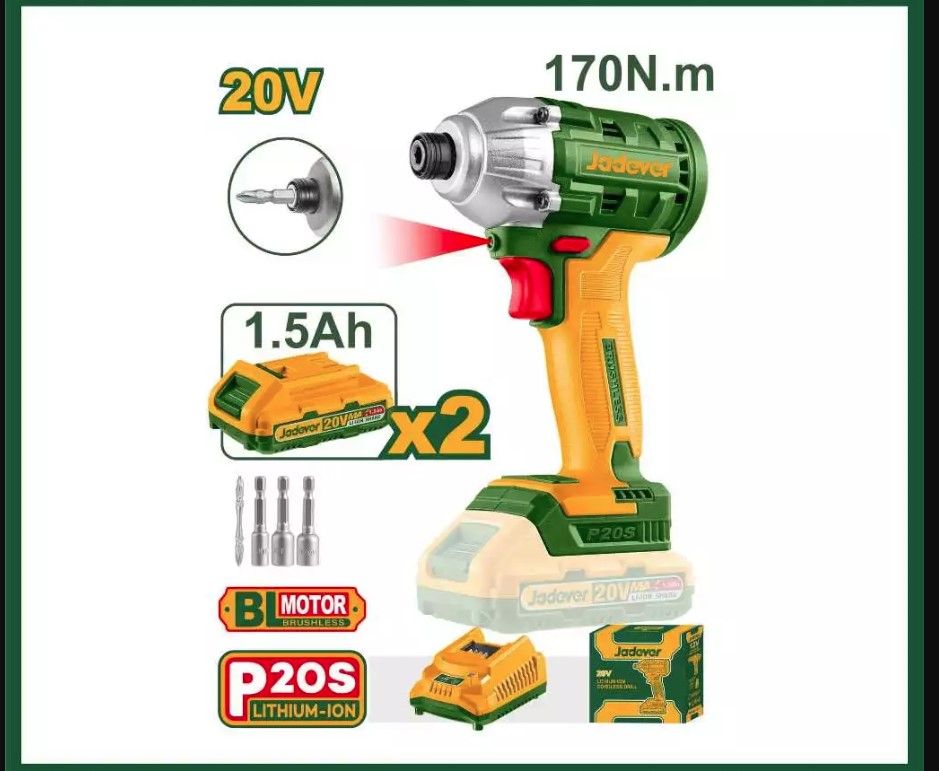 JADEVER BRUSHLESS MOTOR CORDLESS IMPACT DRIVER 20VJDCD2512