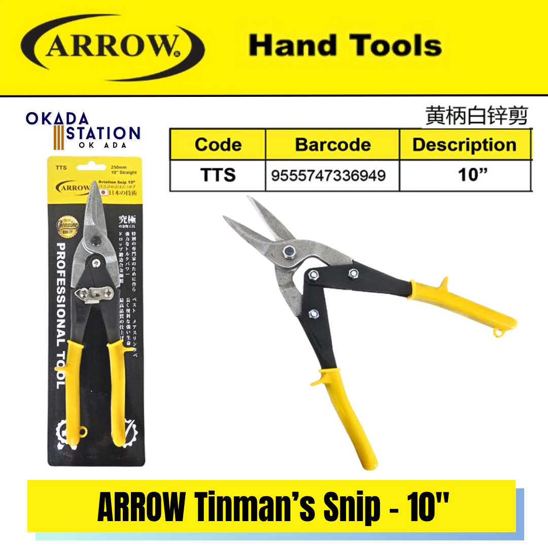 ARROW Tinman’s Snip - 10" (TTS) / ARROW Aviation Snip / Tinman's Snip / Straight Aviation Snip / Metal Shear Scissor / Steel Cutting Scissor / Metal Cutter / Snips / Hand Tools / Gunting Pemotong Besi / TTS / 10"