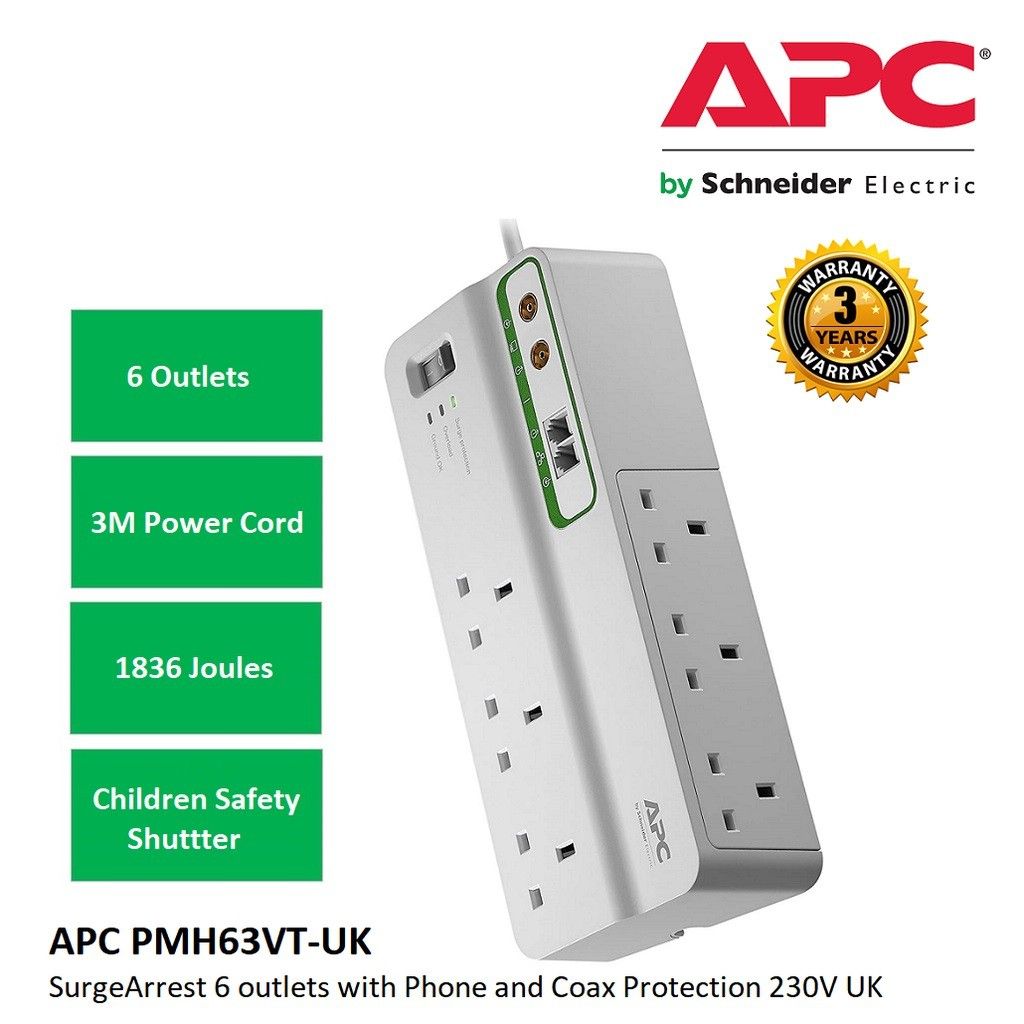 APC *APC Home Office SurgeArrest 6 outlets with Phone and Coax Protection PMH63VT-UK