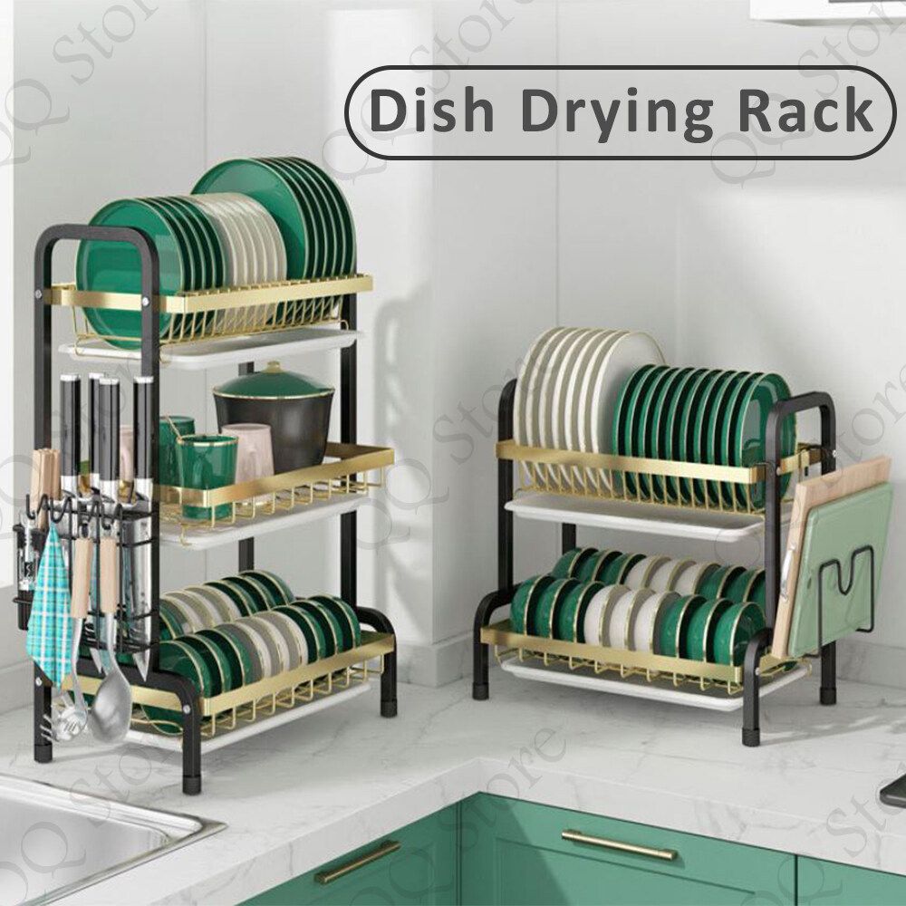DYK *DYK Rak Dapur Stainless Steel Dish Rack Rak Pinggan With Utensil Holder And Knife Holder