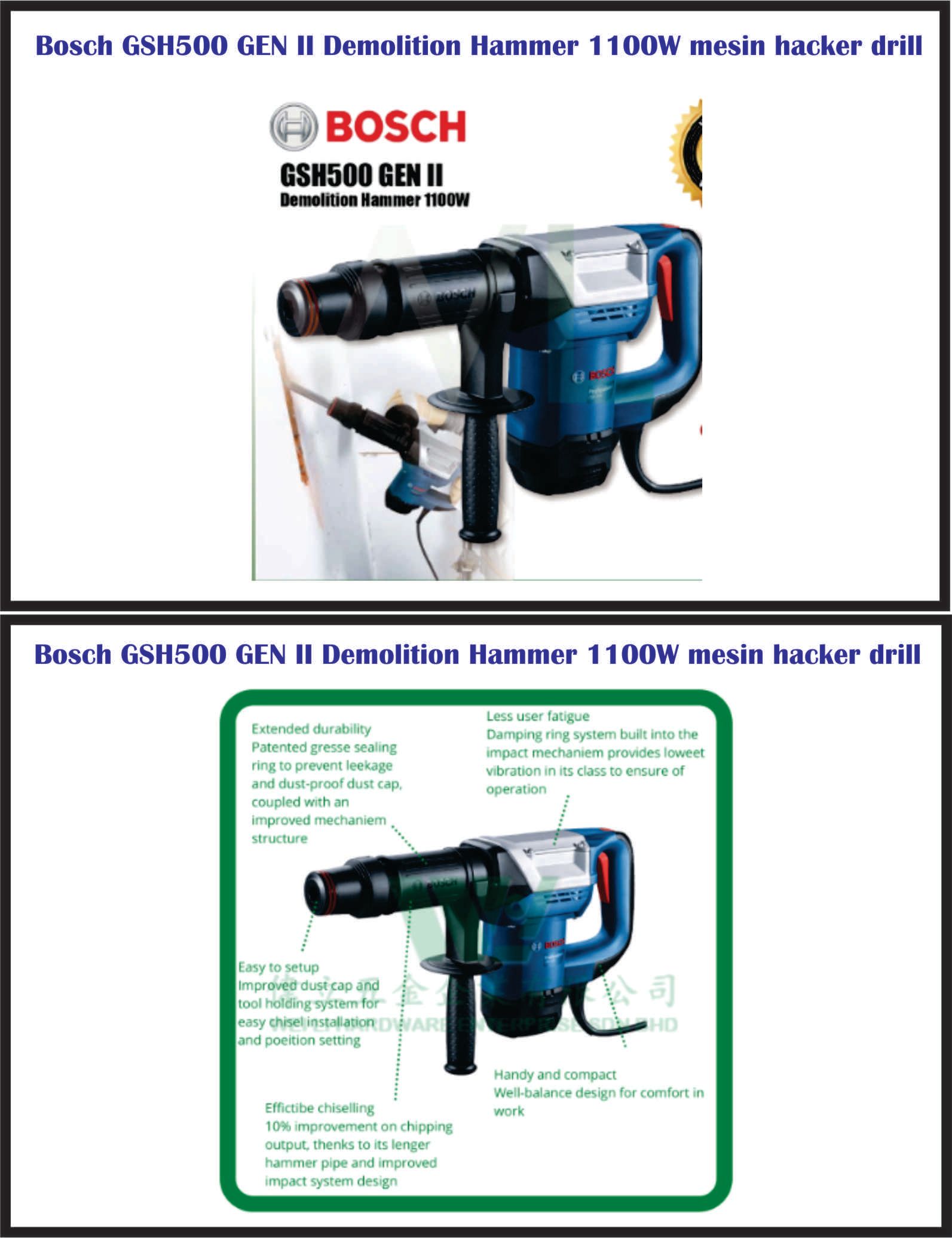Bosch GSH500 GEN II Demolition Hammer 1100W mesin hacker drill OCHA Bosch GSH500 GEN II Demolition Hammer 1100W mesin hacker drill-Free Delivery