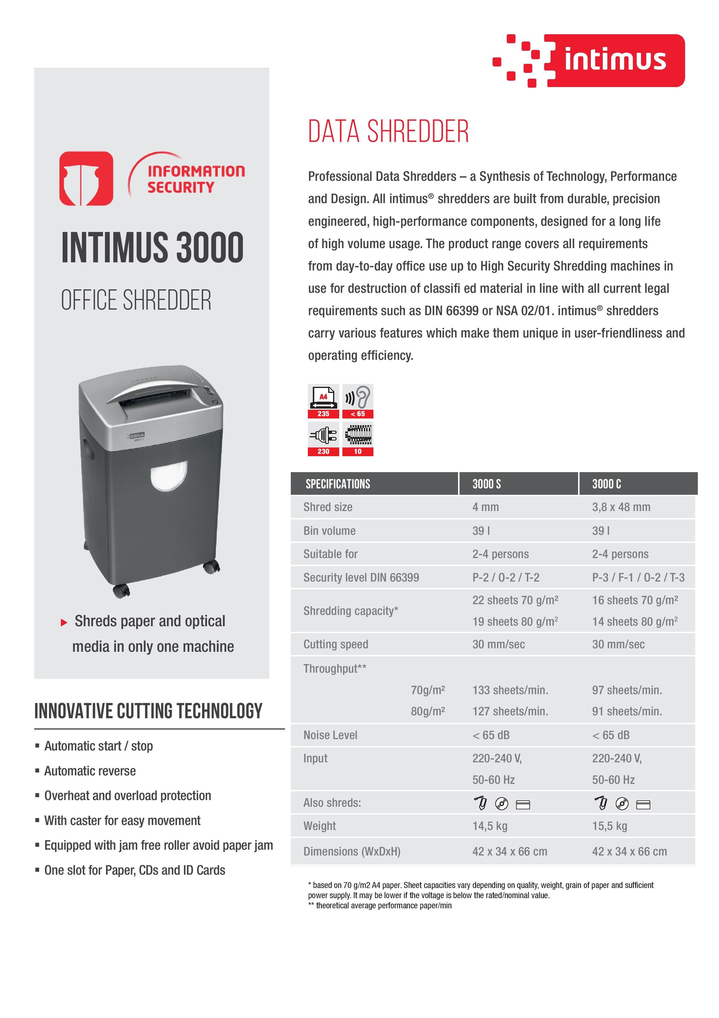 INTIMUS Paper Shredder INTIMUS 3000C (Cross Cut Cutting )