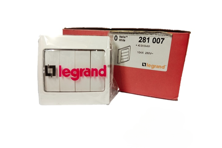 LEGRAND MALLIA 281007 10AX 250V 4GANG 2WAY SWITCH (WHITE)