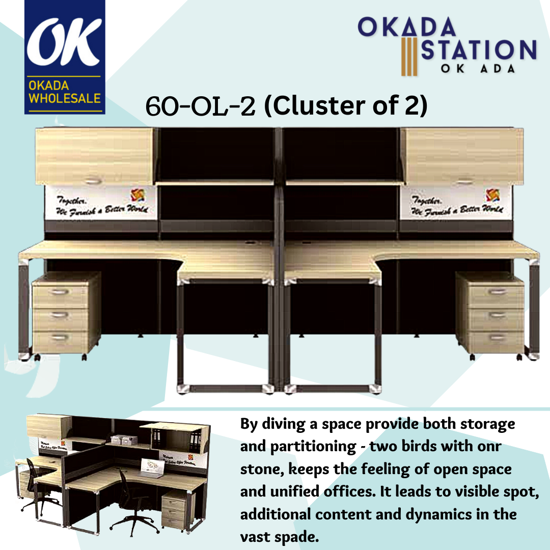 VS WORKSTATION SET CLUSTER OF 2 - ( 60-OL-2 ) / WORKSTATION SET / WORKSTATION / CLUSTER OF 2 / 2 SEAT / OFFICE TABLE / TABLE WITH PARTITION / L-SHAPE WORKSTATION / O-SERIES