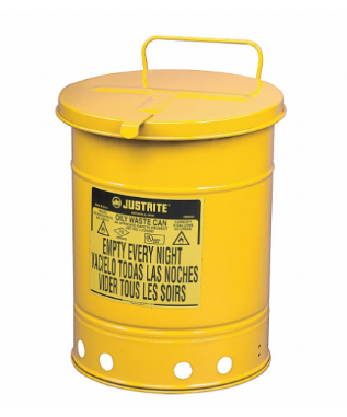 JUSTRITE 09711 Oily Waste Can, 21 Gallon, Steel, Yellow