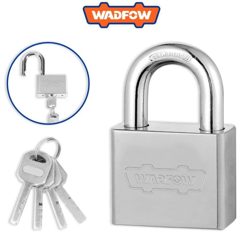 WADFOW SQUARE VANE IRON PADLOCK (40MM / 50MM) NICKEL PLATING SURFACE, COMES W/ 4 PCS IRON KEYS WPDS440 / WPDS450