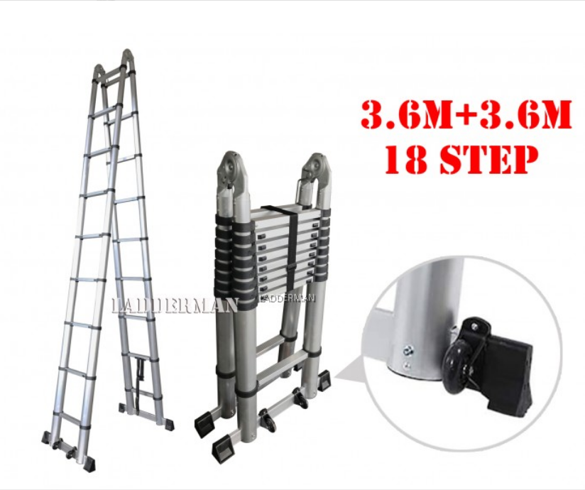 7.2M (3.6M+3.6M) DOUBLE-SIDED MULTIPURPOSE TELESCOPIC ALUMINIUM LADDER