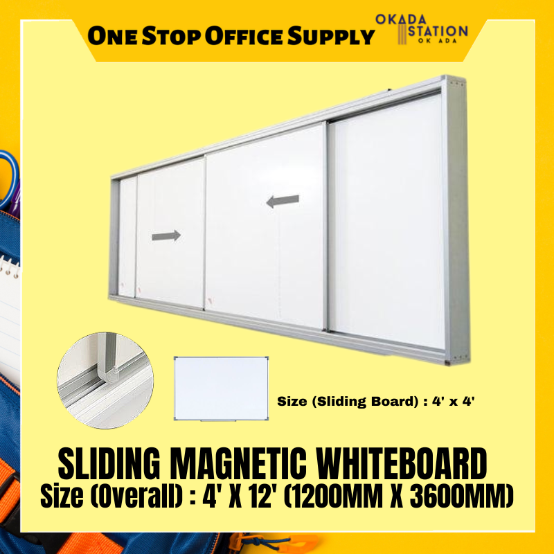 SLIDING MAGNETIC WHITEBOARD 4' X 12' SLIDING MAGNETIC WHITEBOARD - WITHOUT INSTALLATION & WITH INSTALLATION / WHITEBOARD / MAGNETIC WHITEBOARD / SLIDING BOARD / SLIDING WHITEBOARD / BOARD / SIB-412