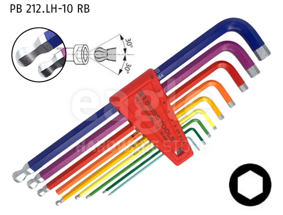 PB SWISS TOOLS PB212.LH-10RB ALLEN KEY / HEX KEY WRENCH BALL POINT, LONG, PLASTIC HOLDER - SIZE 1.5 ~ 10.0MM (COLOUR - 9PCS)