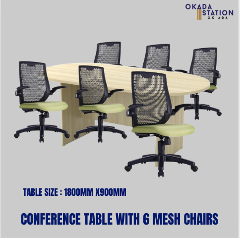 VS CONFERENCE TABLE WITH 6 MESH CHAIRS / TABLE SIZE : 1800MM / MEETING TABLE