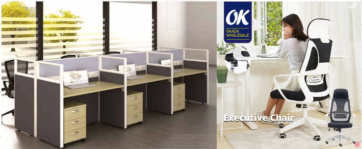 OK WORKSTATION FOR 6 PERSONS with 6 UNITS EXECUTIVE ERGONOMIC HIGH BACK MESH CHAIR / WORKSTATION / OFFICE TABLE / 6 SEAT / HIGH BACK MESH CHAIR / ERGONOMIC
