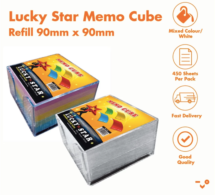 ls Lucky Star Memo Cube 90mm x 90mm (450 sheets) / with white paper / white colour paper