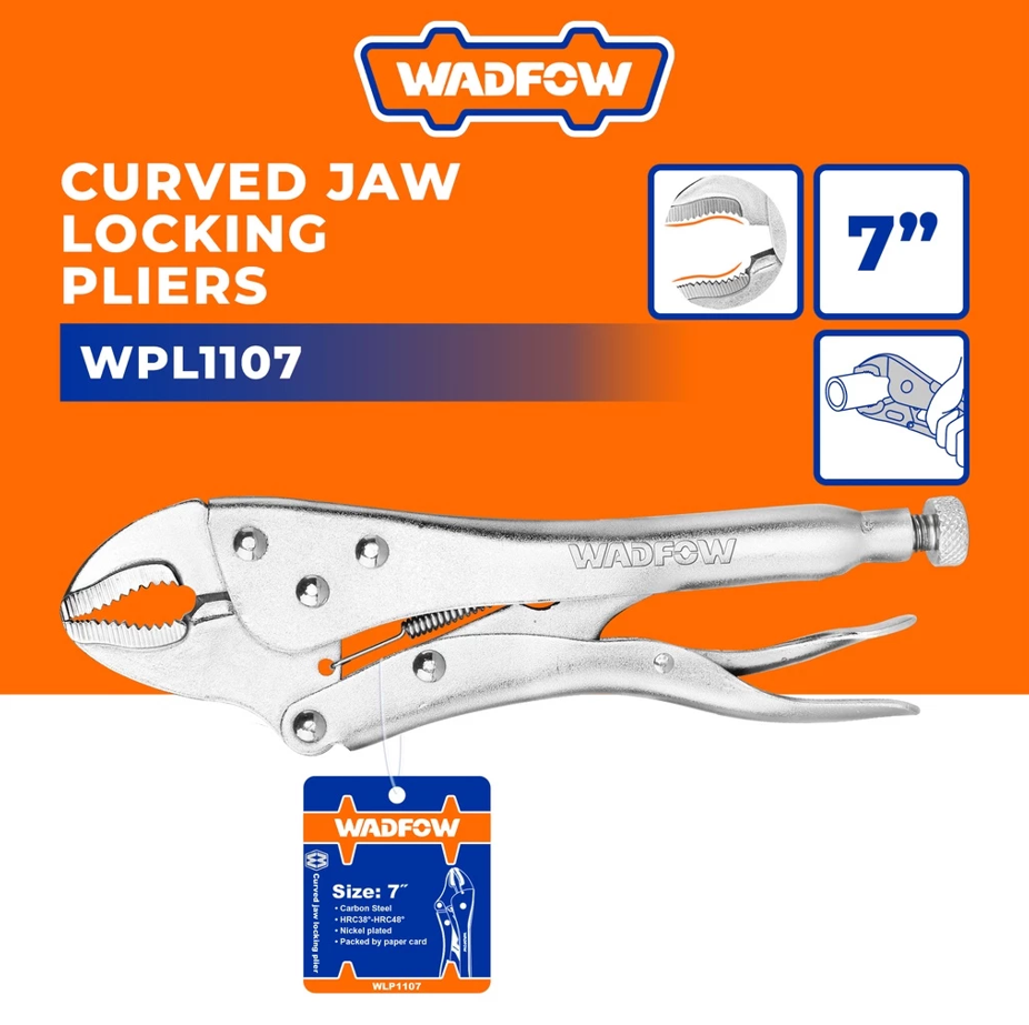 WADFOW CURVED JAW LOCKING PLIERS NICKEL PLATED CARBON STEEL (7") (WLP1107)