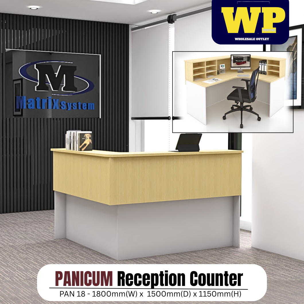 FOX(MATRIX SYSTEM) PANICUM RECEPTION COUNTER (1800(W) x 1500(D) x 1150(H)MM) / FOX / MATRIX SYSTEM / RECEPTION TABLE / CASHIER COUNTER / RECEPTIONIST TABLE / RECEPTION DESK / COUNTER TABLE / OFFICE COUNTER / MEJA PENYAMBUT TETAMU / MEJA KAUNTER / PAN 18