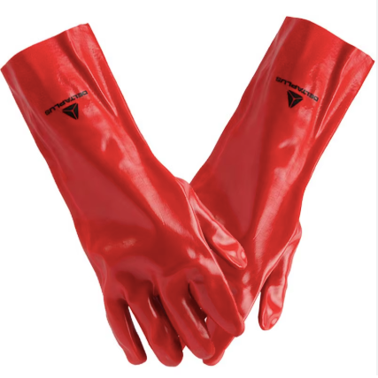CHEMICAL GLOVES, PVC, SHORT COLOUR RED DELTAPLUS