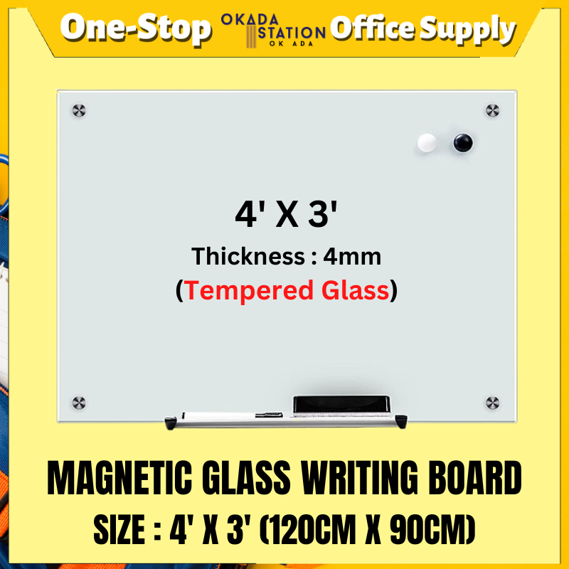 MAGNETIC GLASS BOARD MGB-34 MAGNETIC GLASS BOARD 3' X 4' / GLASS WRITING PANEL / TEMPERED GLASS BOARD / TEMPERED GLASS PANEL / GLASS WRTING BOARD / MAGNETIC GLASS WRITING BOARD / GLASS BOARD